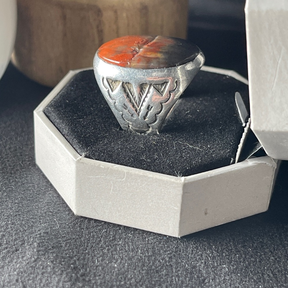 Vintage Petrified Wood Sterling Silver Ring - Picture 9 of 9